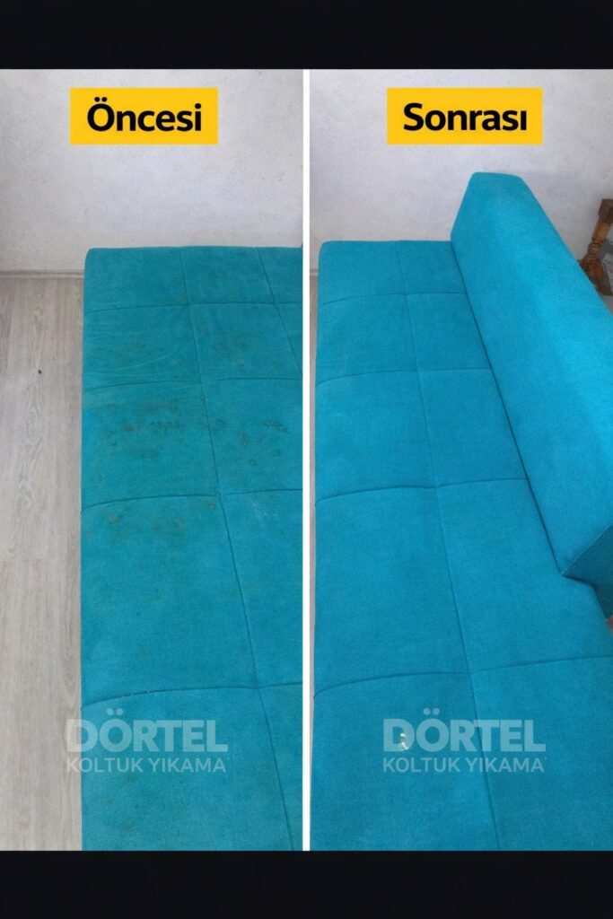 Turkuaz koltuk yıkama öncesi sonrası